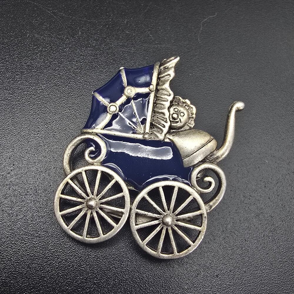 Danecraft Blue Stroller Carriage Brooch Boy Mom Gender Reveal Baby Birth